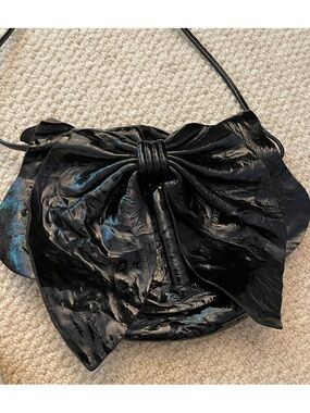 Susan Farber Black Patent Bow Crossbody Bag